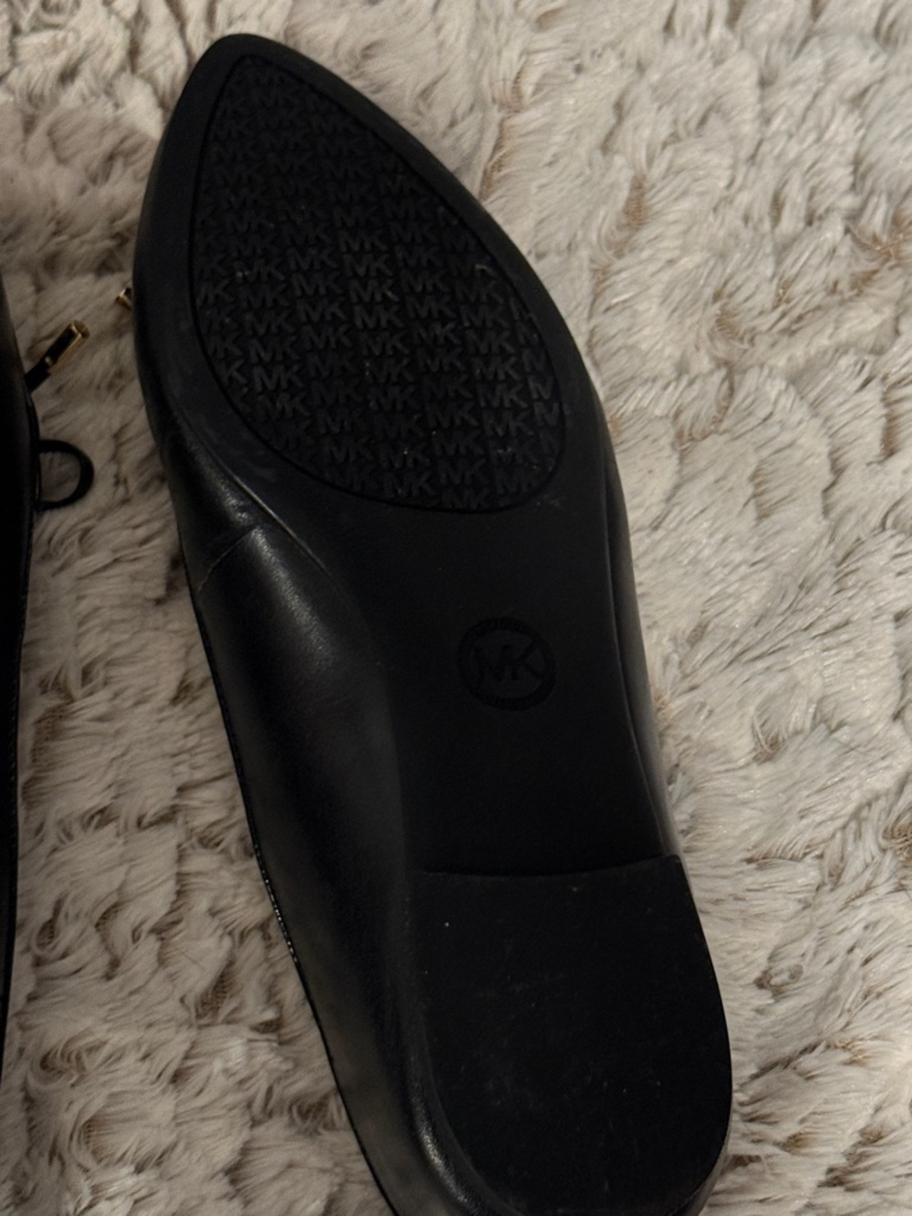 Michael Kors Black Quilted Leather Pointed Toe Flats with Gold Accents - Picture 5 of 6
